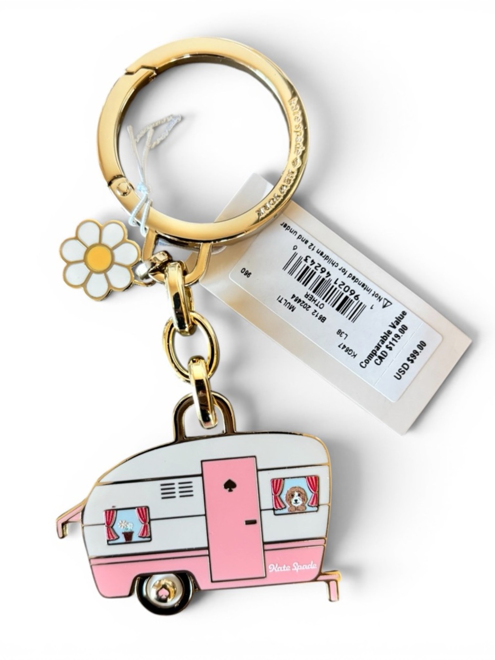 Kate Spade NWT Day Tripper camper  Keychain with Daisy Charm - Picture 3 of 3